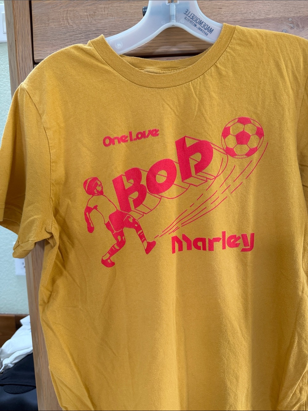 Zion Rootswear Mustard Yellow Bob Marley Graphic Tee with Pink Print